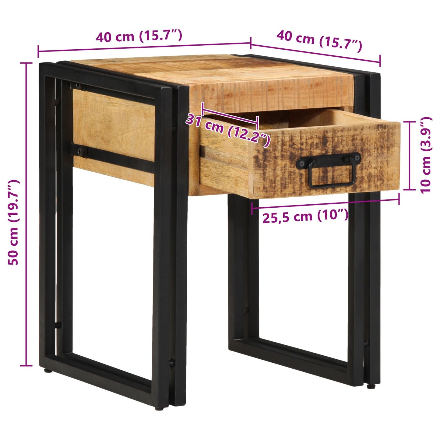 Bijzettafel Massief Ruw Hout Mango 40 x 40 x 50 cm Massief ruw mango-hout