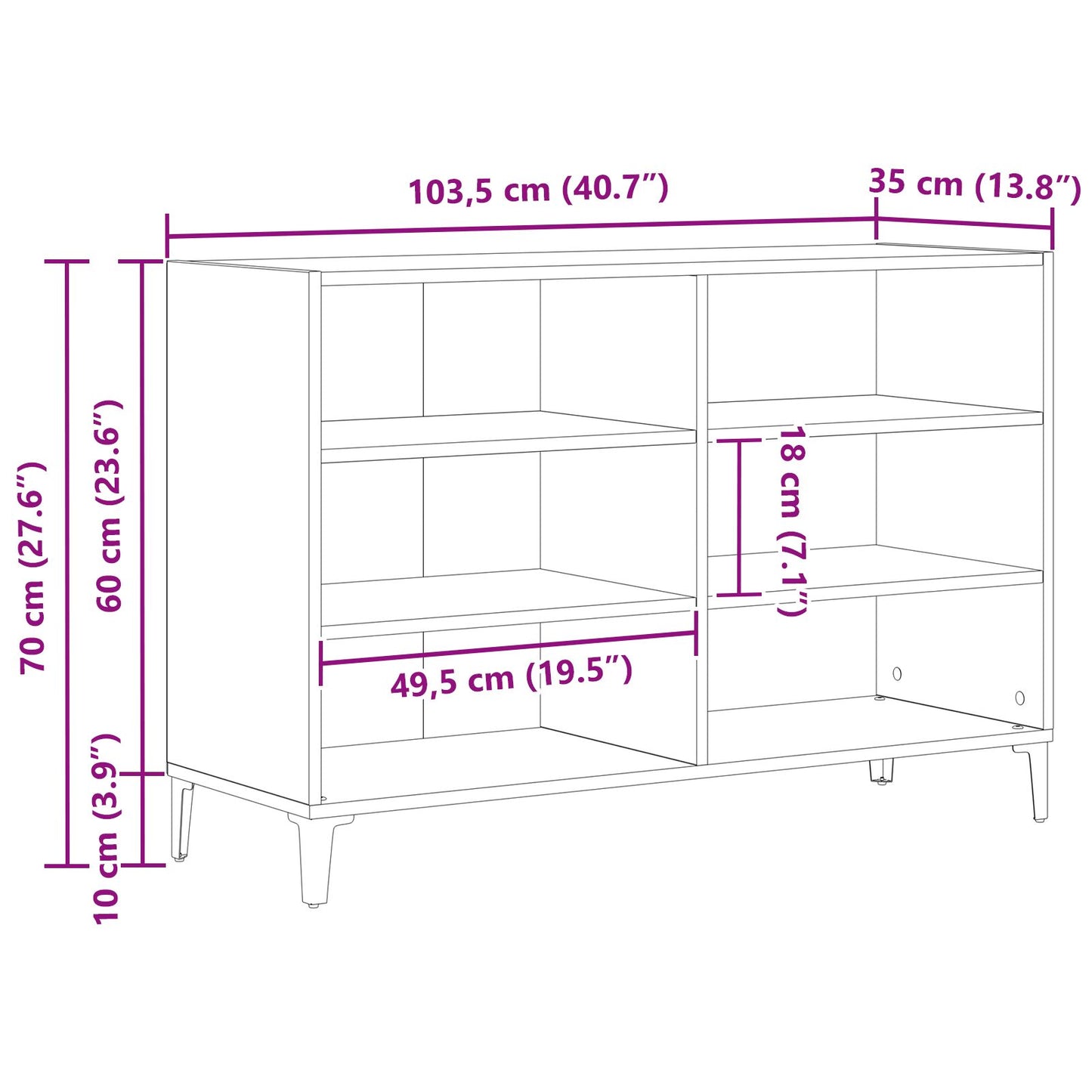 Dressoir Zwart Eiken 103,5X35X70 Cm Gelaagd Hout