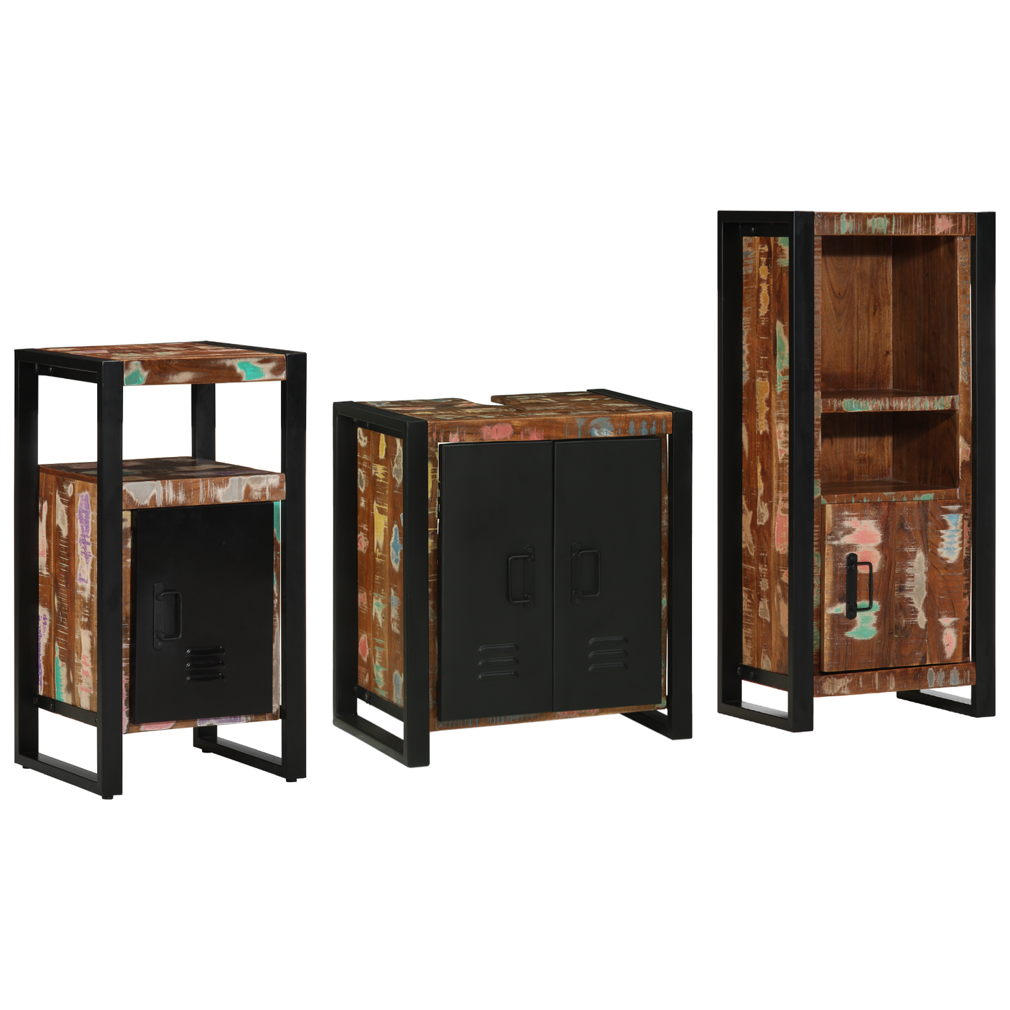 Badkamermeubelset met plank met opslag met de deur 3 pcs Multikleur 55 x 35 x 60 cm