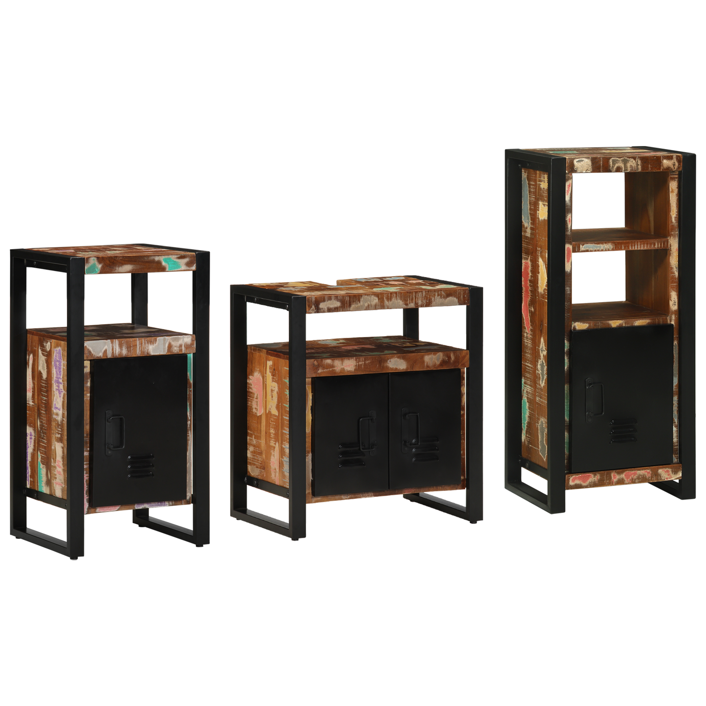 Badkamermeubelset met plank met opslag met de deur 3 pcs Multikleur 55 x 35 x 60 cm