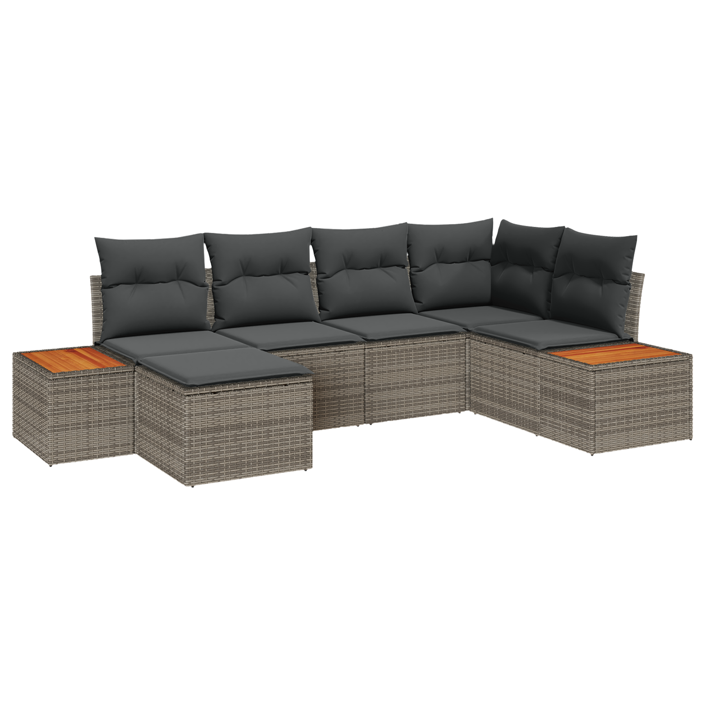 6-delige tuinbankset met kussens in de kleur grijs van poly rattan en acacia