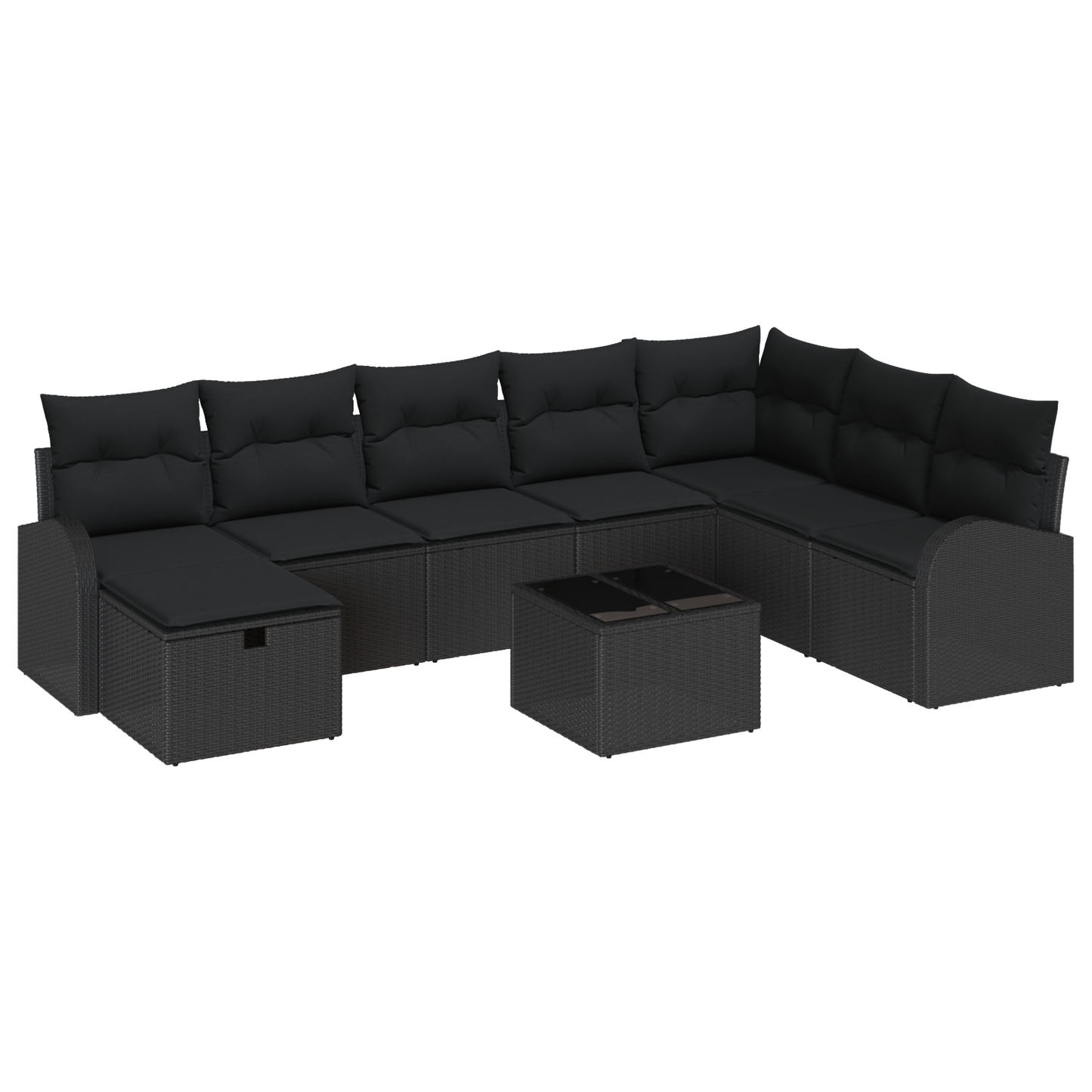 9-delige Tuinbankenset met kussens poly rattan zwart