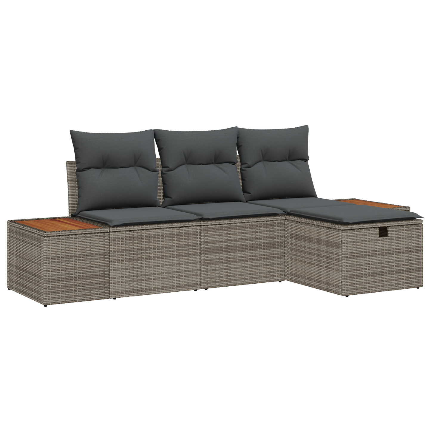 4-delige Tuinbankenset met kussens poly rattan grijs