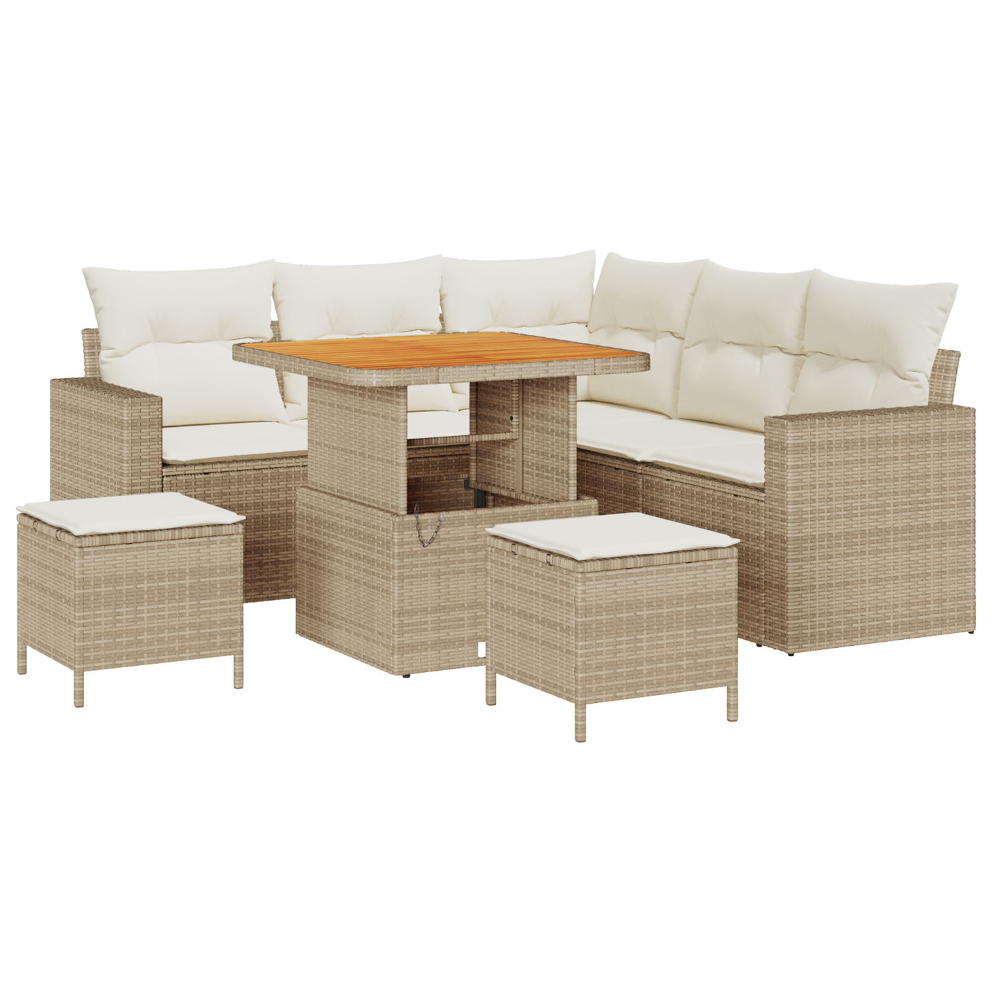 8-delige Tuinbankenset met kussens poly rattan acacia beige