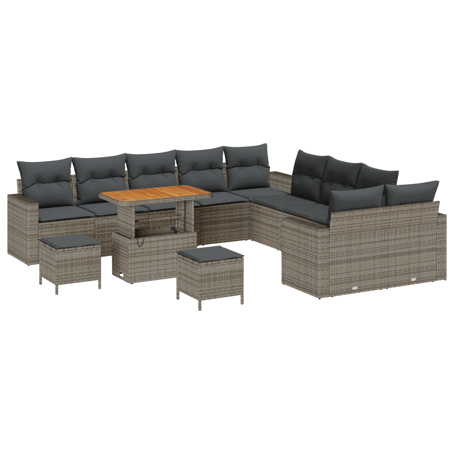 13-delige Tuinbankenset met kussens poly rattan acacia grijs