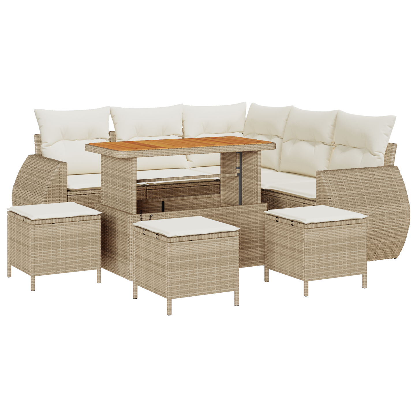 9-delige Tuinbankenset met kussens poly rattan acacia beige