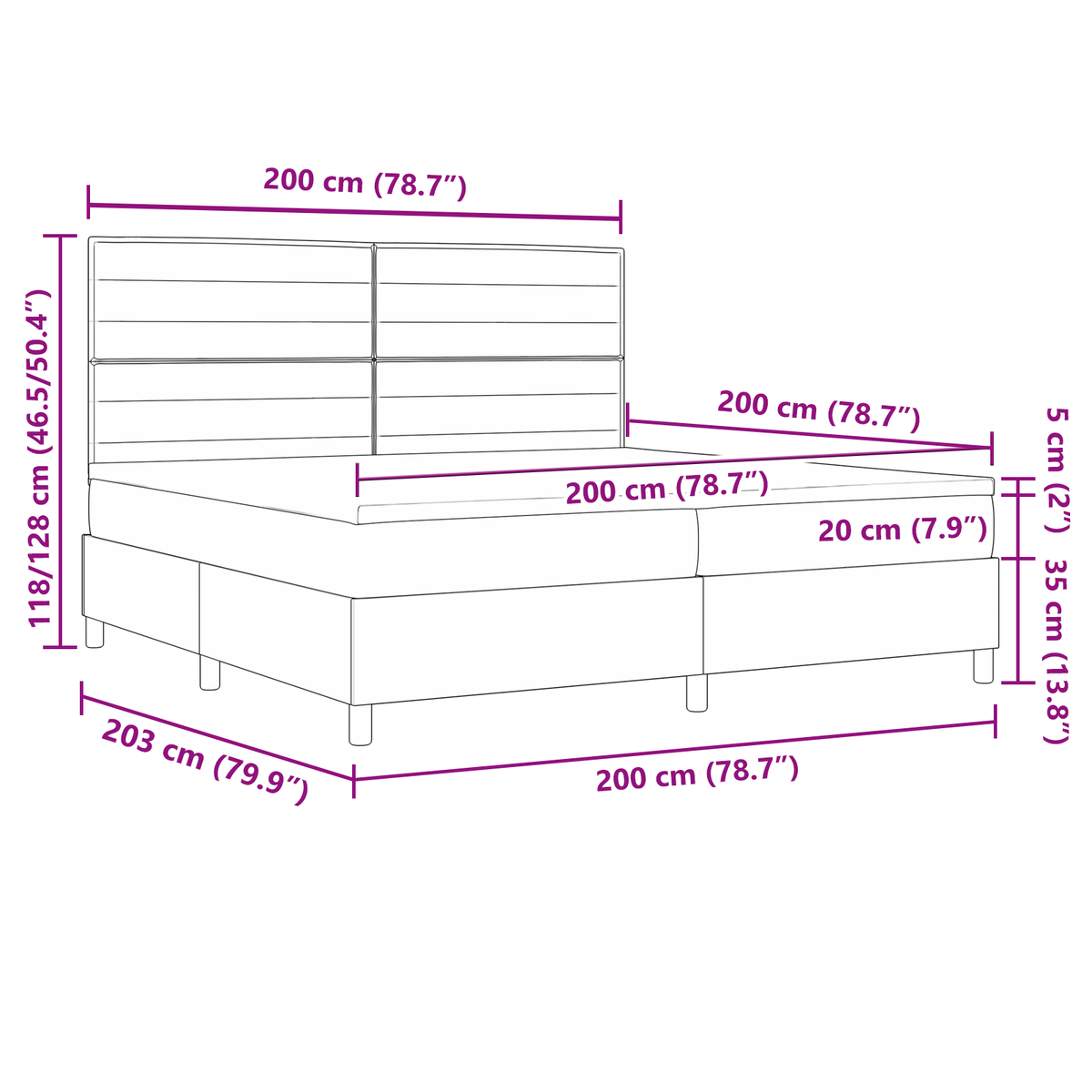 Boxspringbed met matras stof blauw 200x200 cm