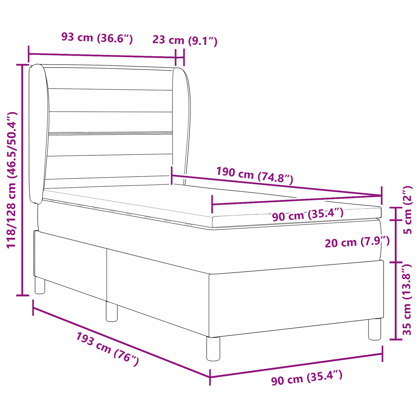Boxspring Bed met Matras Lichtgrijs 90x190 cm Stof