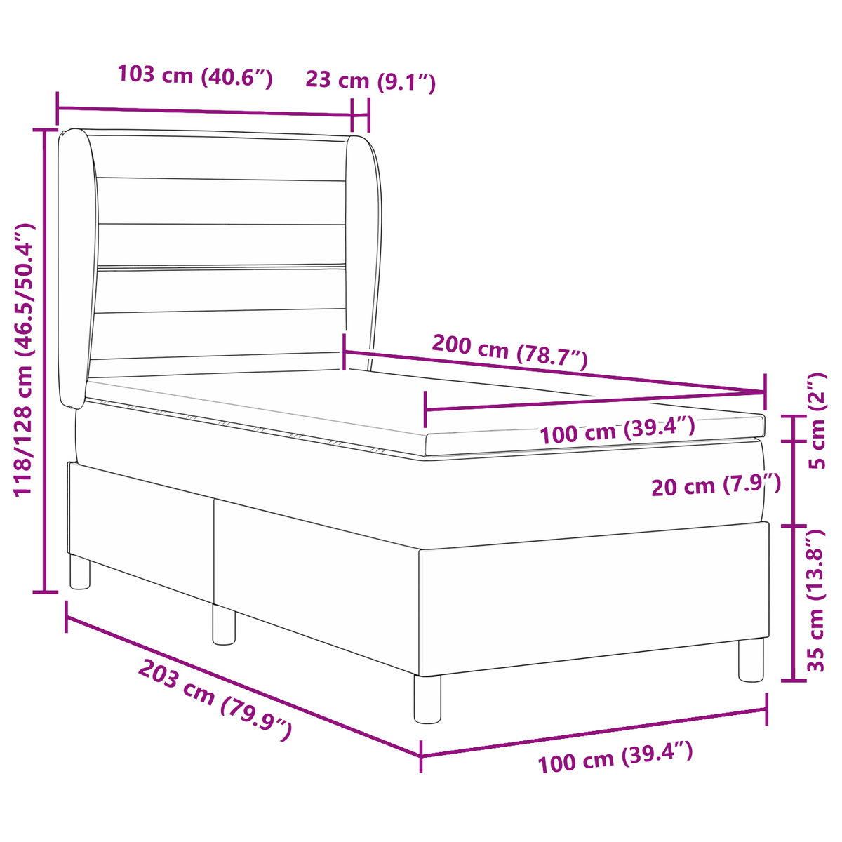 Boxspringbed met matras stof blauw 100x200 cm