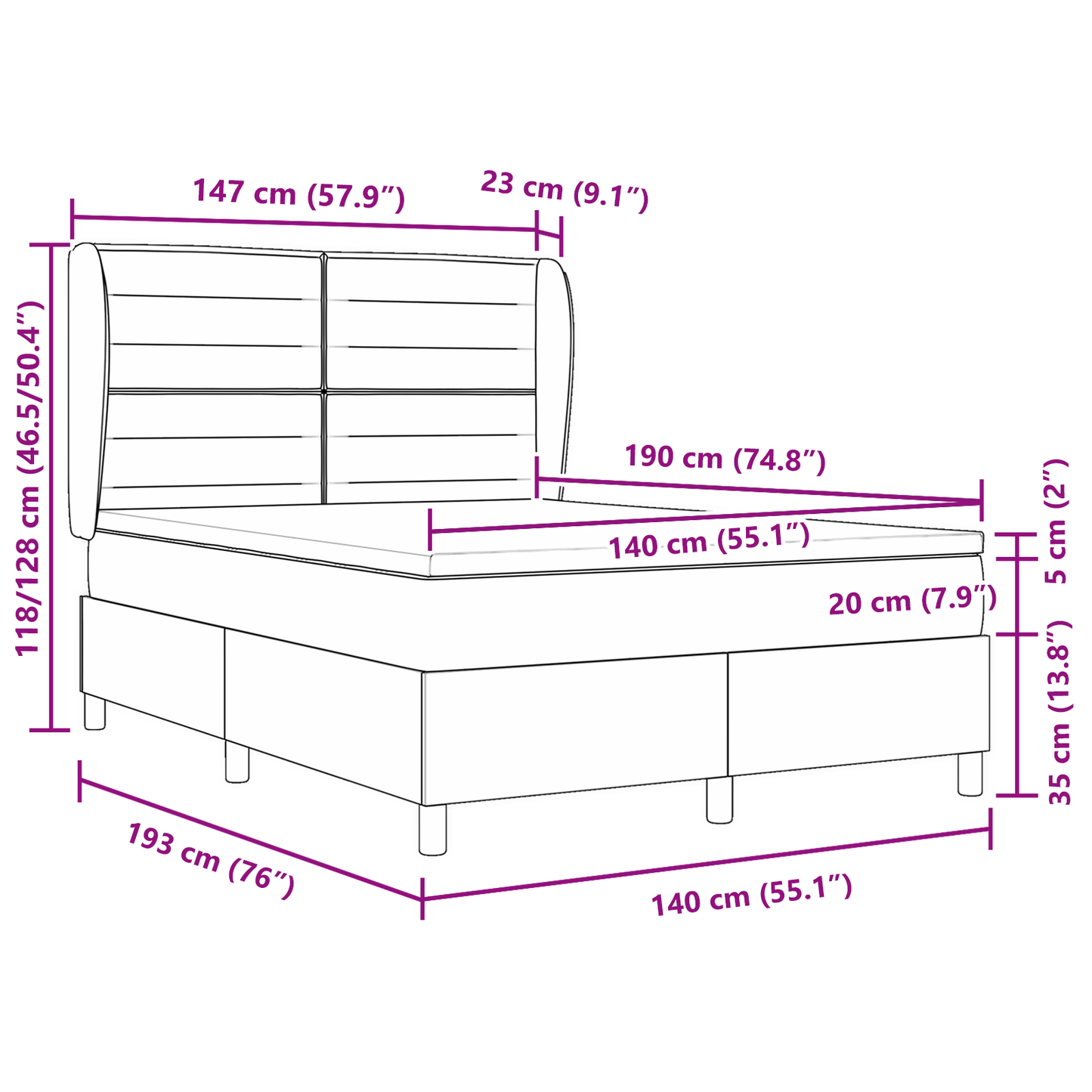 Boxspringbed met matras stof lichtgrijs 140x190 cm