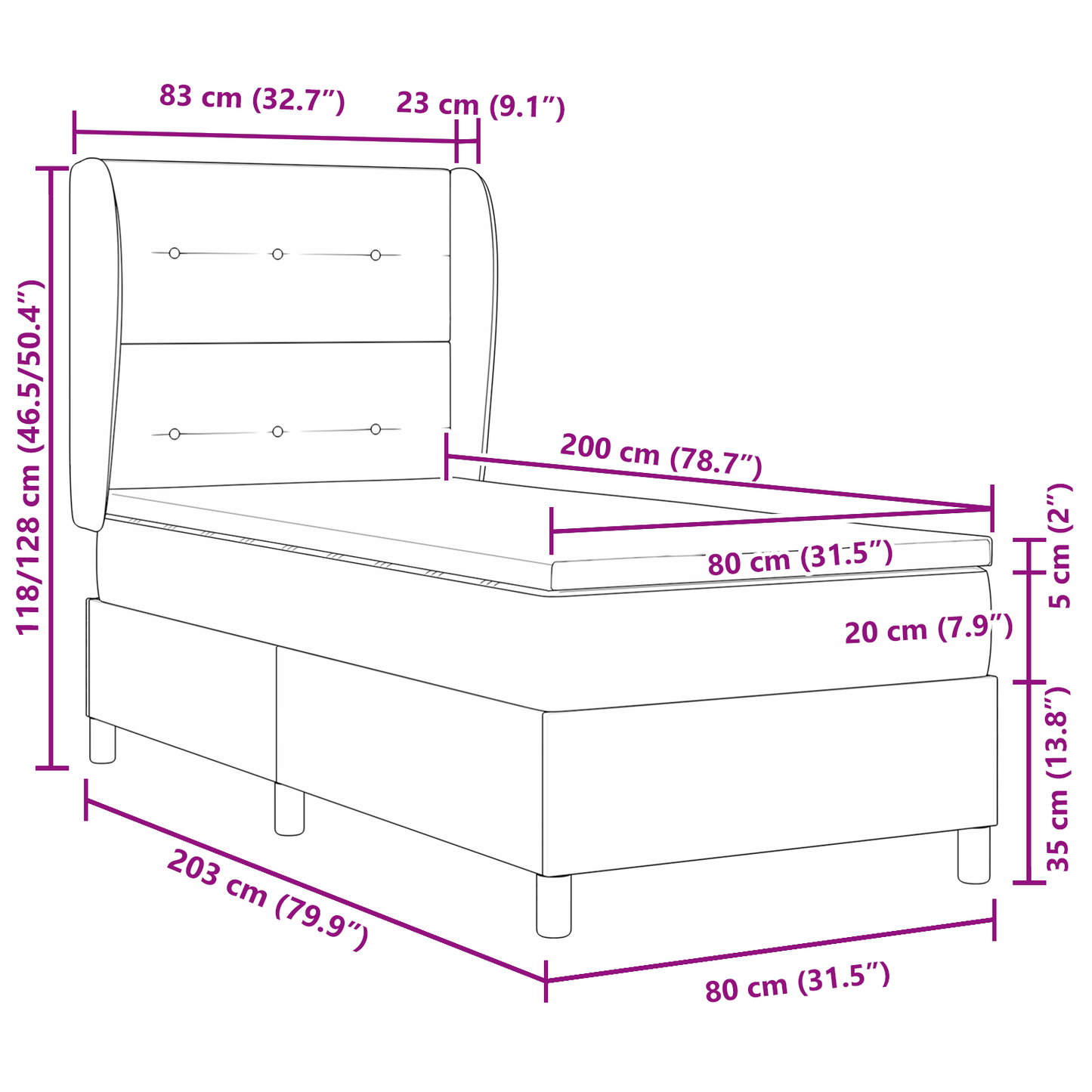 Boxspringbed met matras stof lichtgrijs 80x200 cm