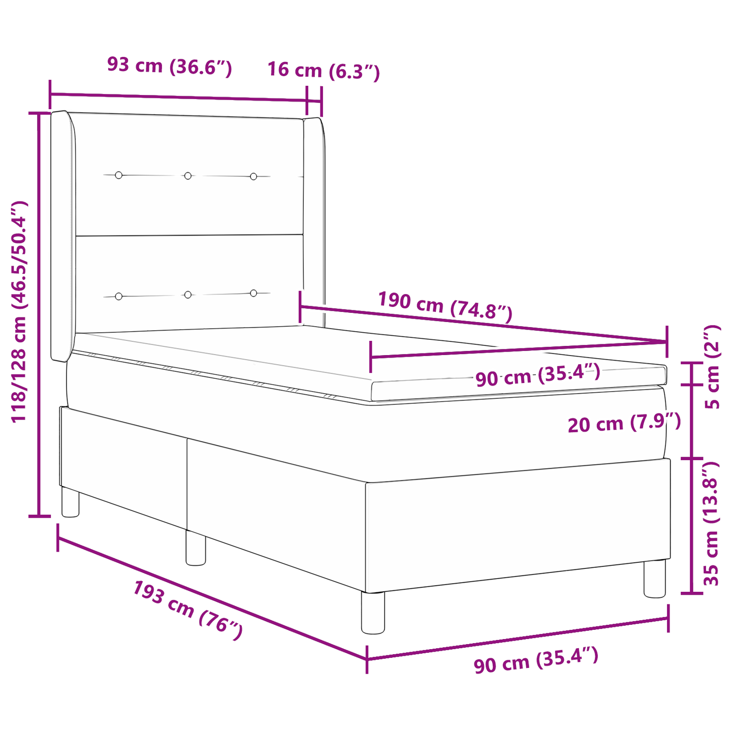 Boxspringbed met matras stof blauw 90x190 cm