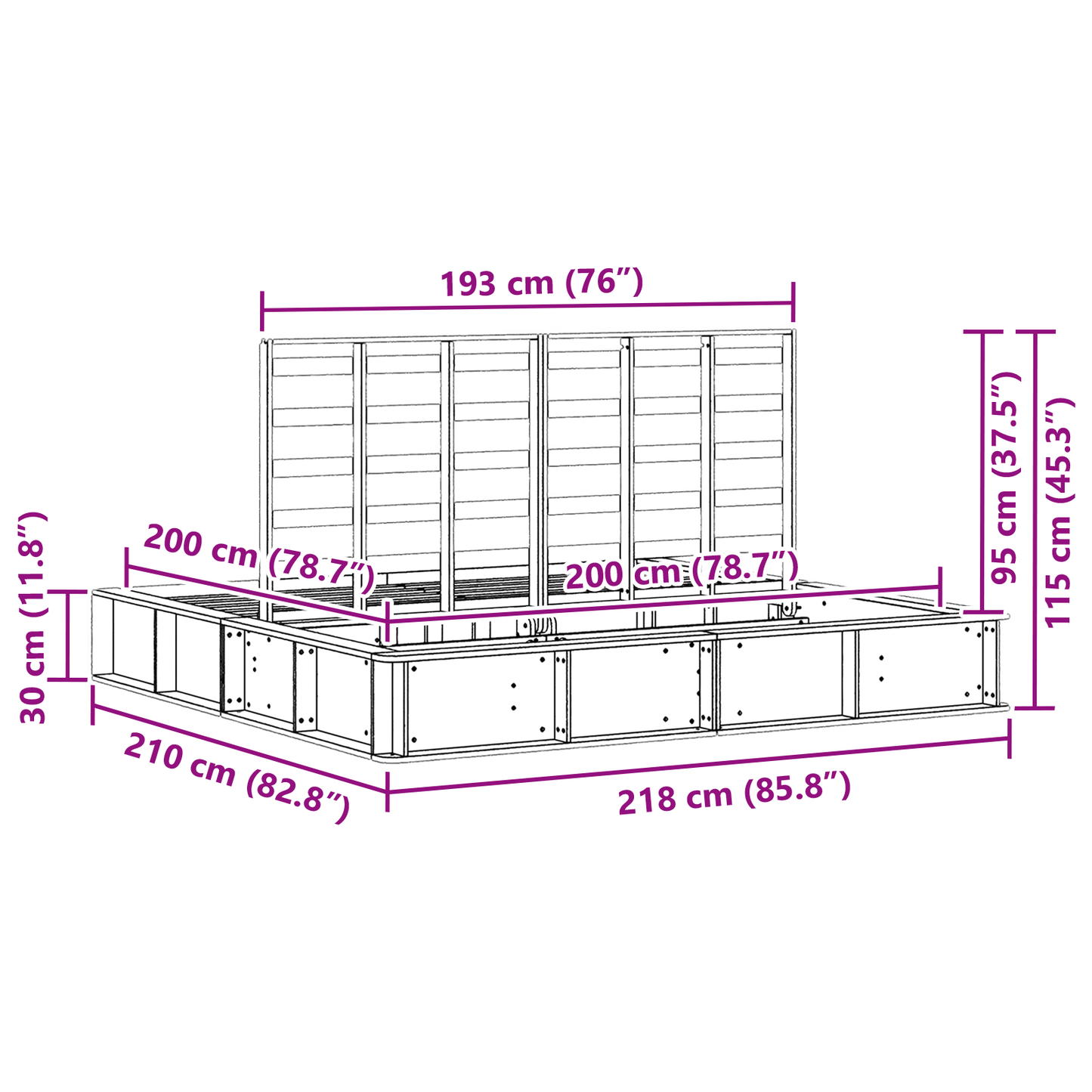 Bedframe met opbergruimte wax bruin 180x200 cm massief vurenhout
