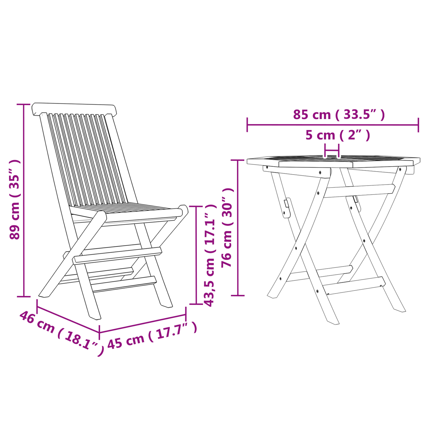 3-delige vouwbare bistro set massief hout teakhout