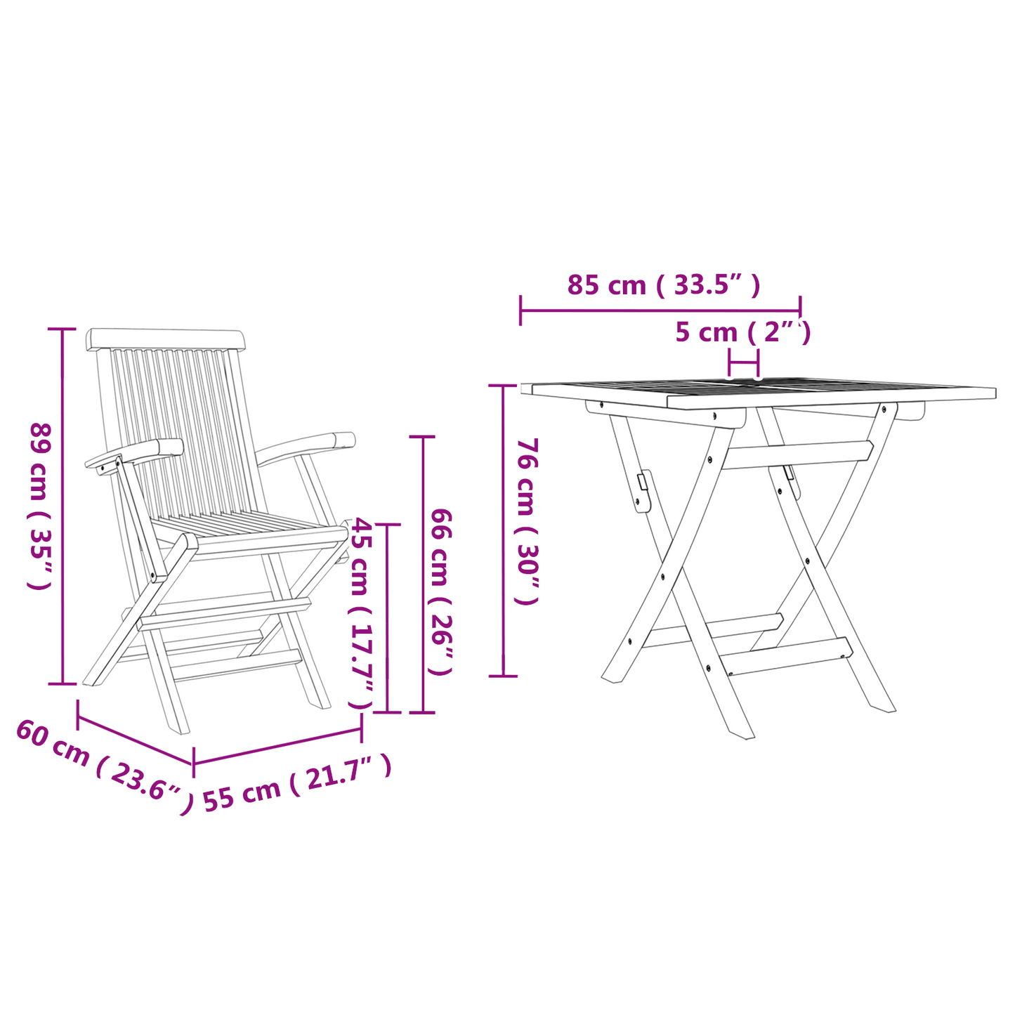 3-Delige Inklapbare Tuin Bistro Set Massief Hout Acacia