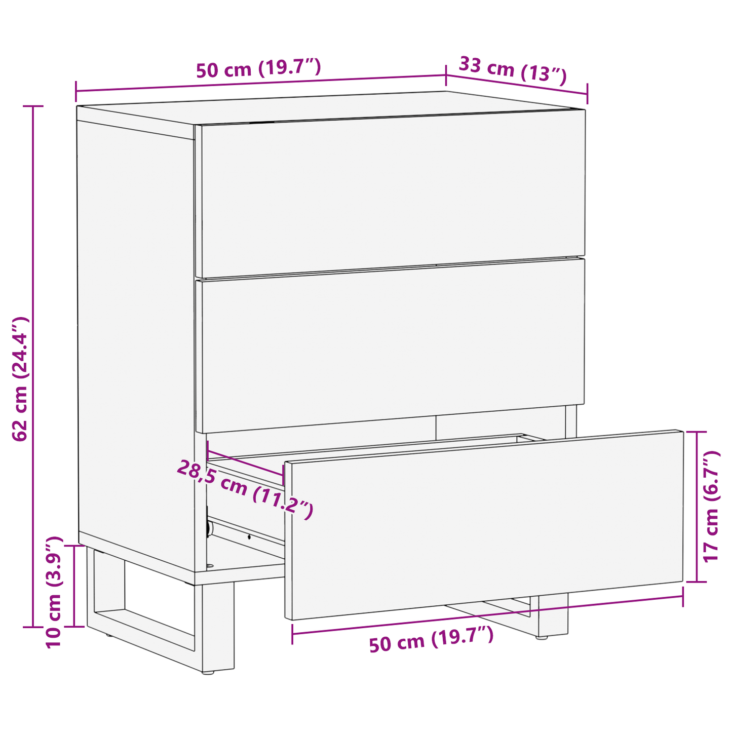 Nachtkastjes met lade Wit en zwart 50 x 33 x 60 cm