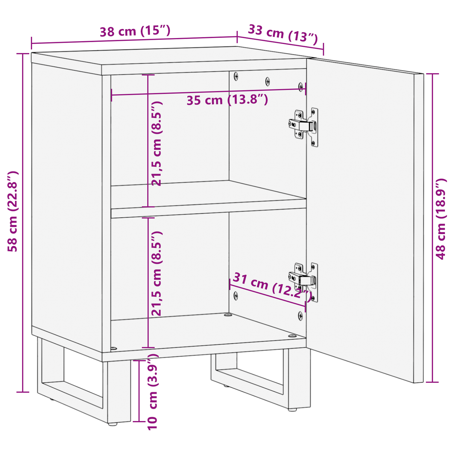 Badkamer Kast met plank met opslag met de deur Bruin, Zwart 38 x 33.5 x 58 cm