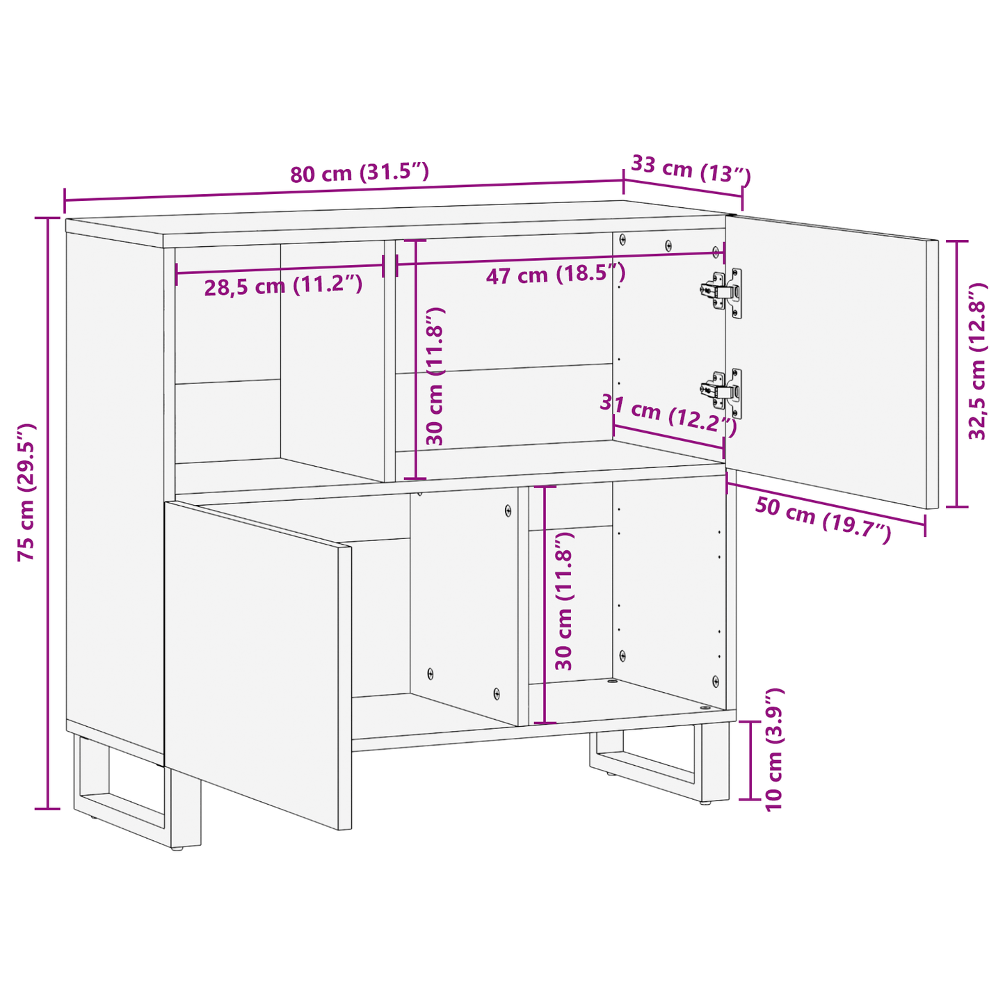 Media-opslagkasten en rekken Wit en zwart 80 x 33.5 x 75 cm