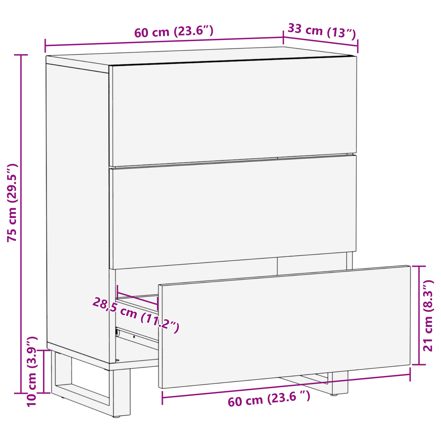 Dressoir van 60x33,5x75 cm van Massief Mango Hout