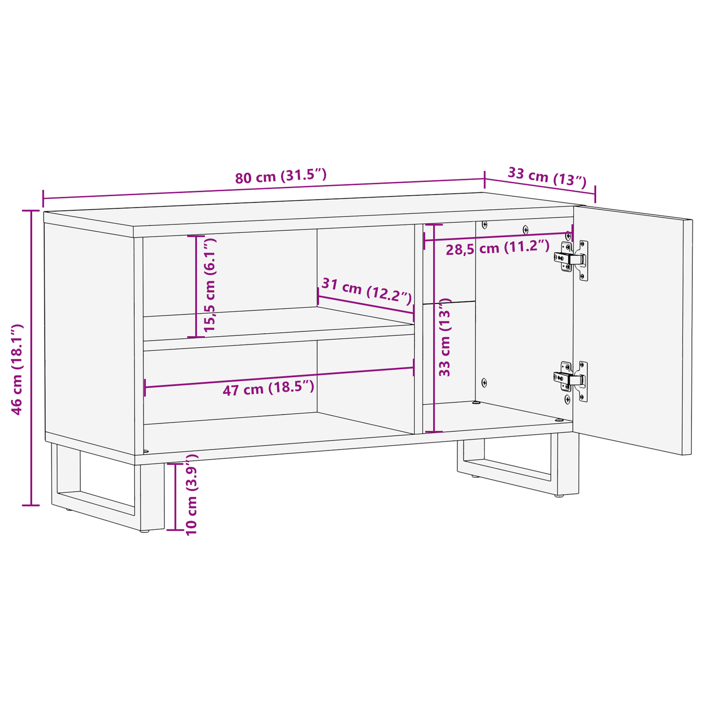 TV-kast 80x31,5x46 cm Massief Mangohout & Geengineerd Hout