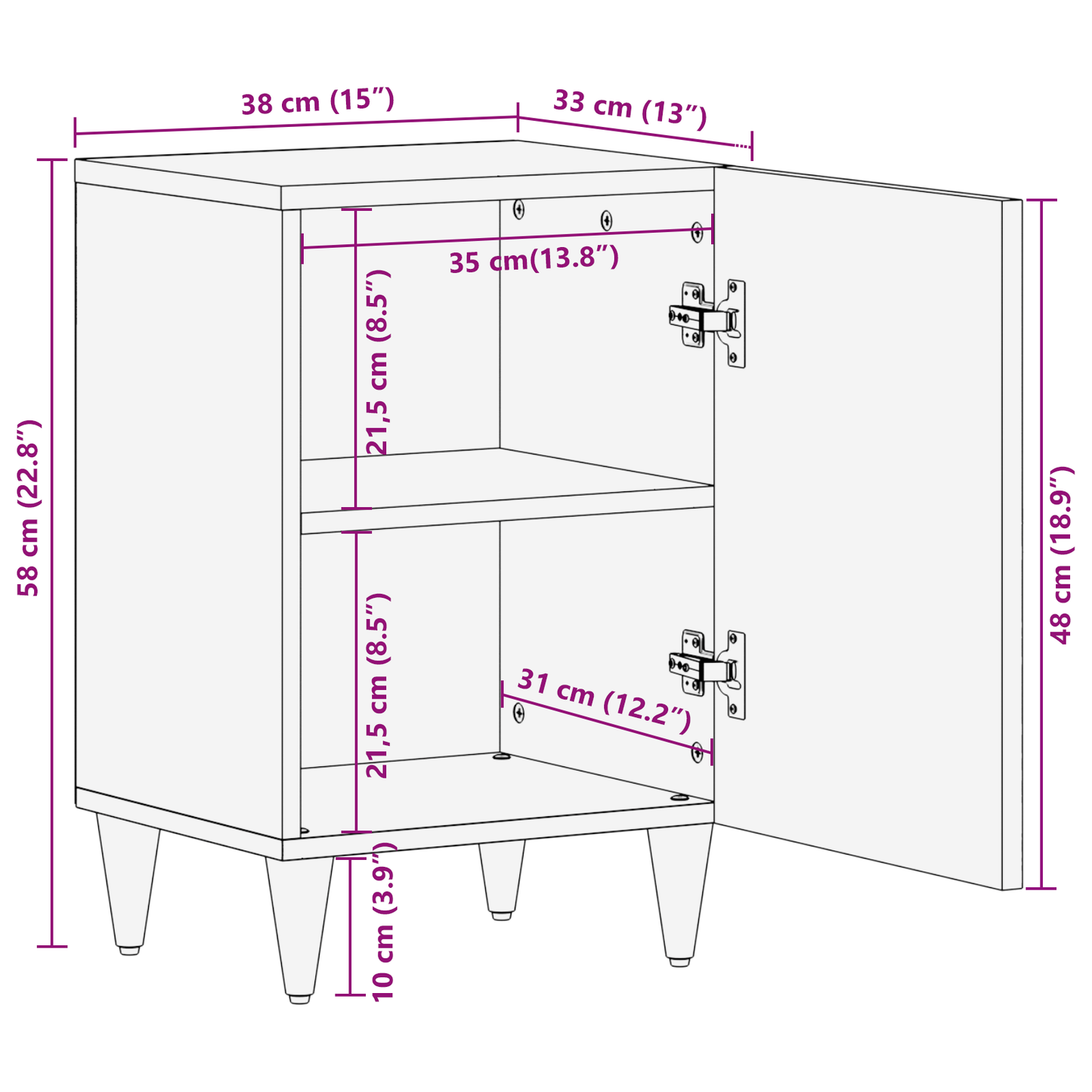 Badkamer Kast met plank met opslag met de deur Bruin 38 x 33.5 x 58 cm