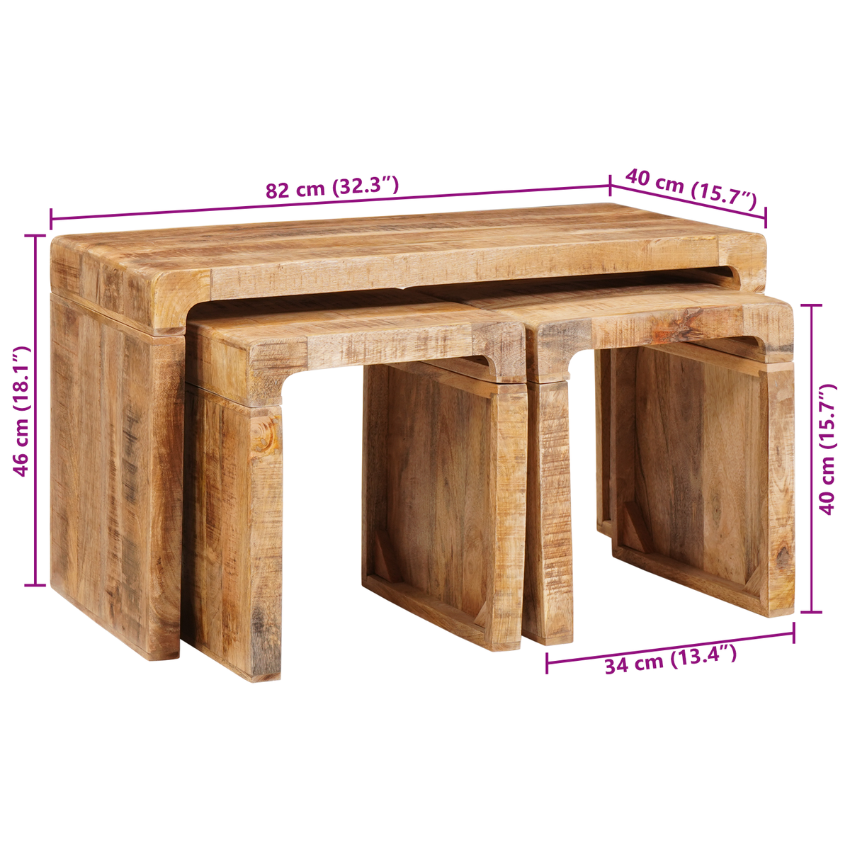 Eindtafels 3 pcs Bruin massief mangohout