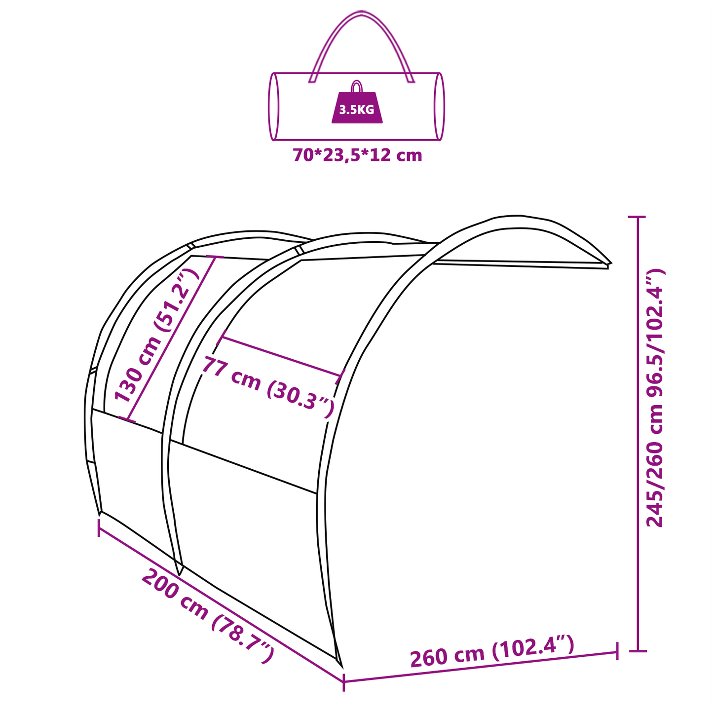 Waterbestendige Tarp 260 x 200 x 260 cm