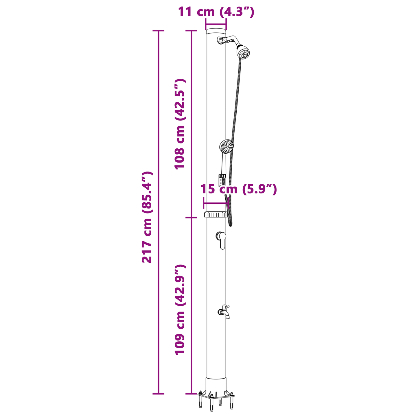 Buiten Ligbed met Handdouche 217 cm 20 L