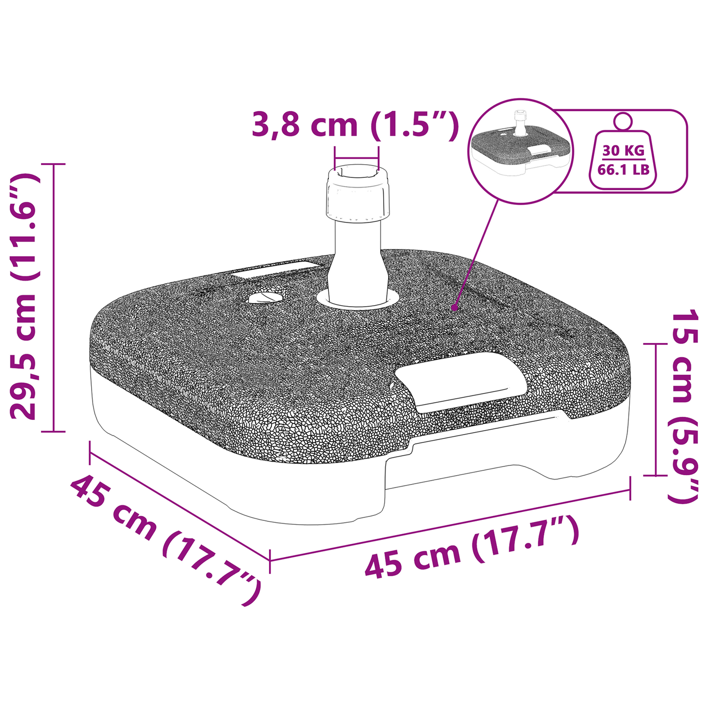 Parasolvoet 28 kg met zand of 24 L water