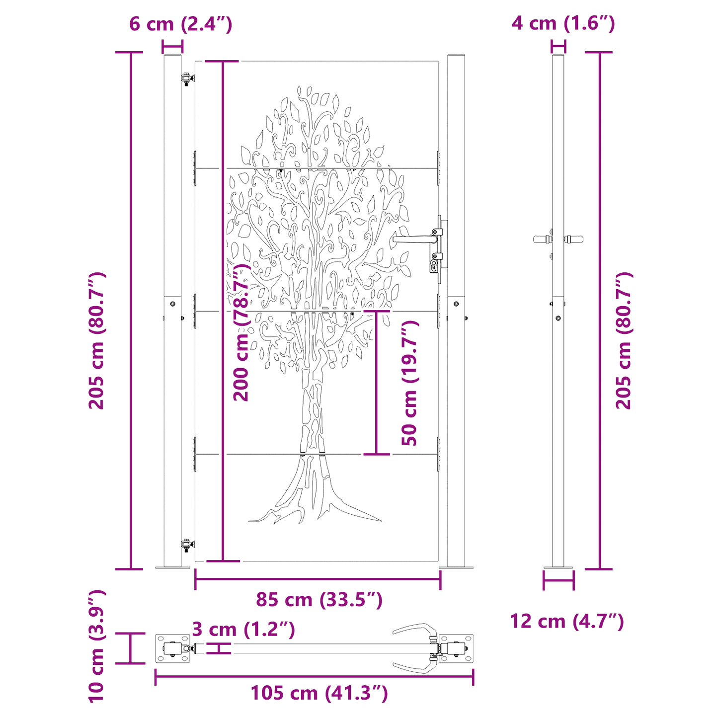 Tuinpoort Anders Zwart 105 x 200 cm Poedergecoat staal