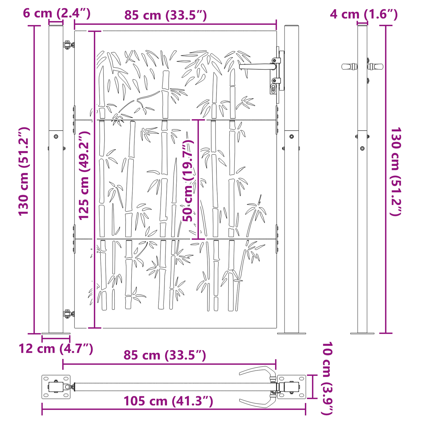 Tuinpoort Anders met slot Zwart 105 x 125 cm Poedergecoat staal