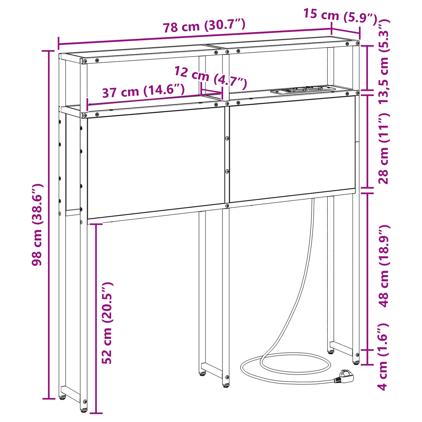 Opberghoofdbord Wandgemonteerd met hoofdeinde met opslag Grijs sonoma 75 cm Bewerkt hout