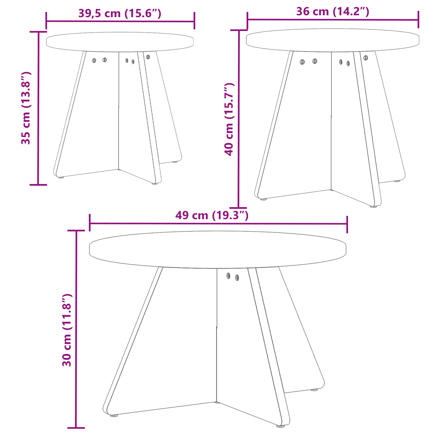Salontafel 3 pcs Wasbruin 49 x 49 x 30 cm Massief grenenhout
