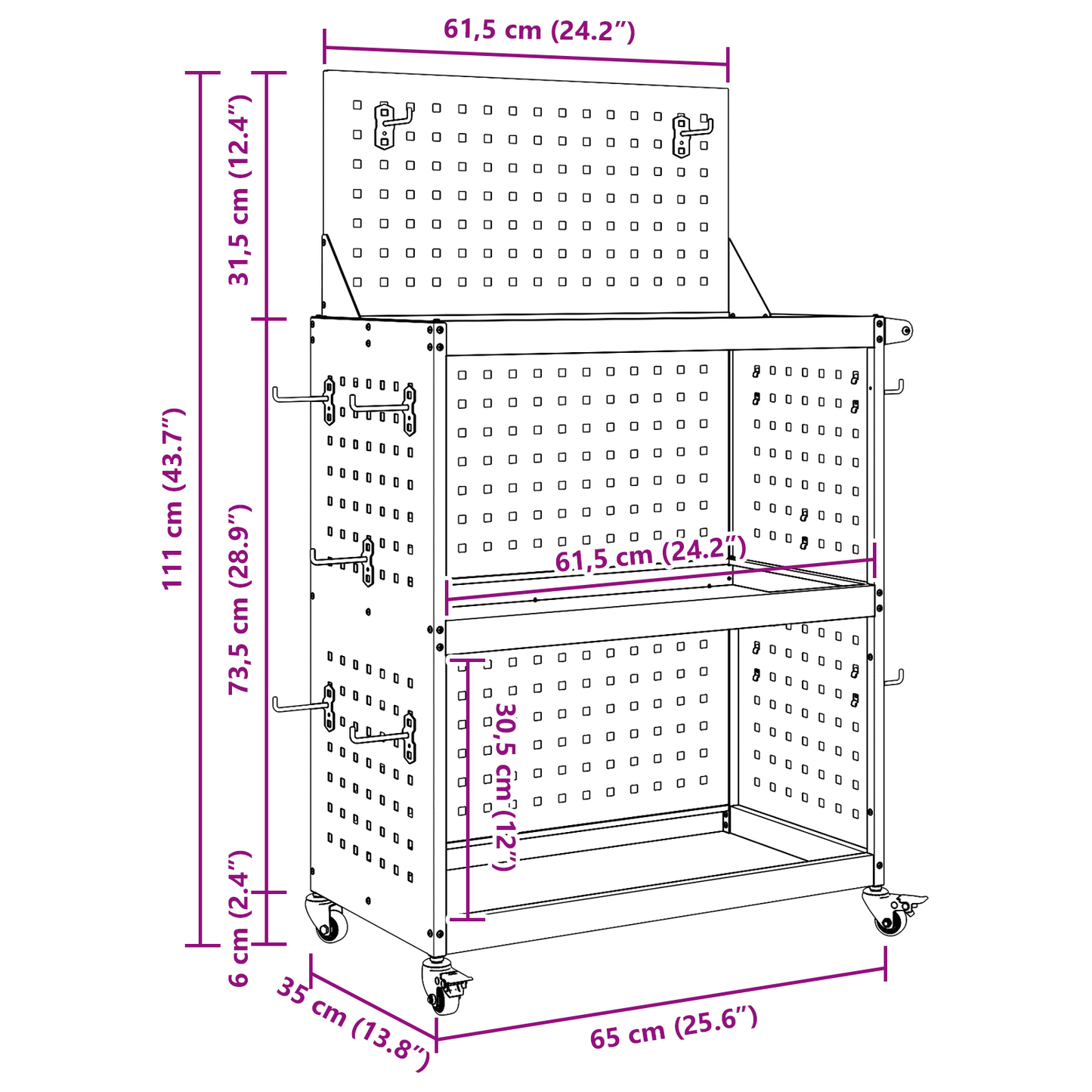 Gereedschapswagen Antraciet 65 x 35 x 111 cm Poedergecoat staal
