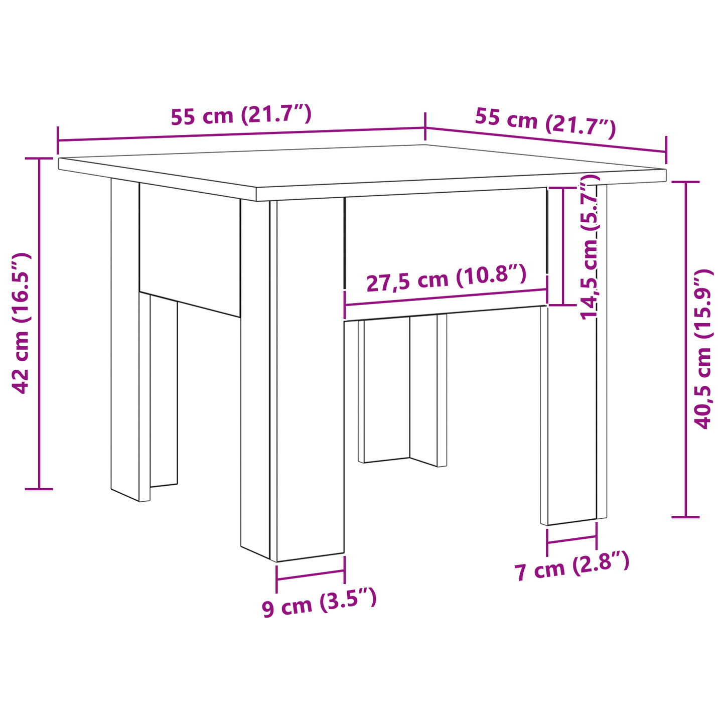 Salontafel Oude hout 55 x 55 x 42 cm