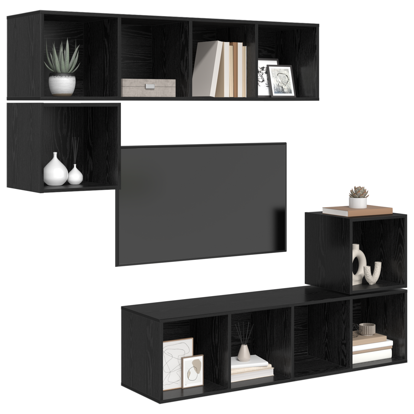 Tv-meubelset 4 pcs Zwart eiken 37 x 37 x 142.5 cm Bewerkt hout