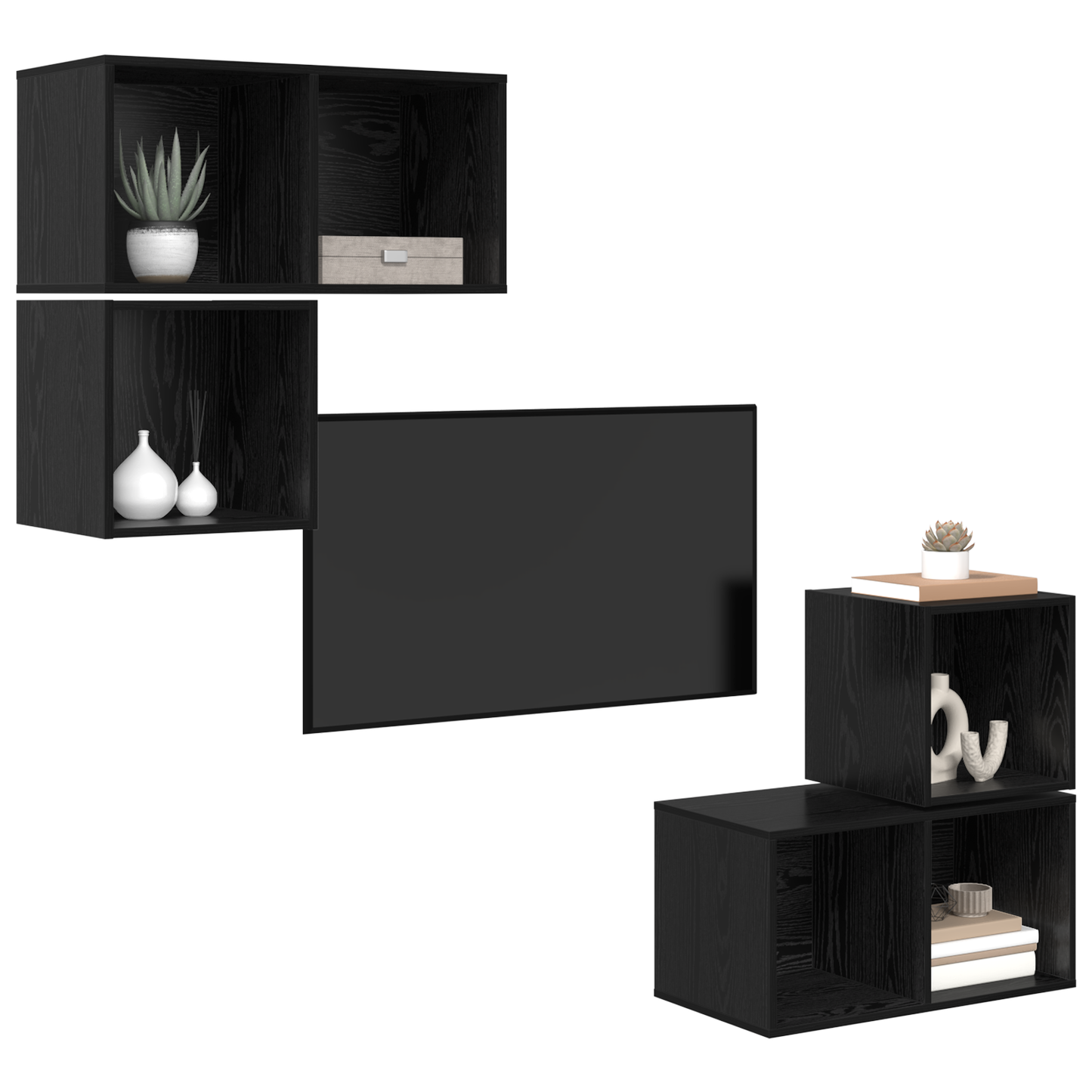 TV-kast set 4 pcs Zwart eiken 37 x 37 x 72 cm Bewerkt hout