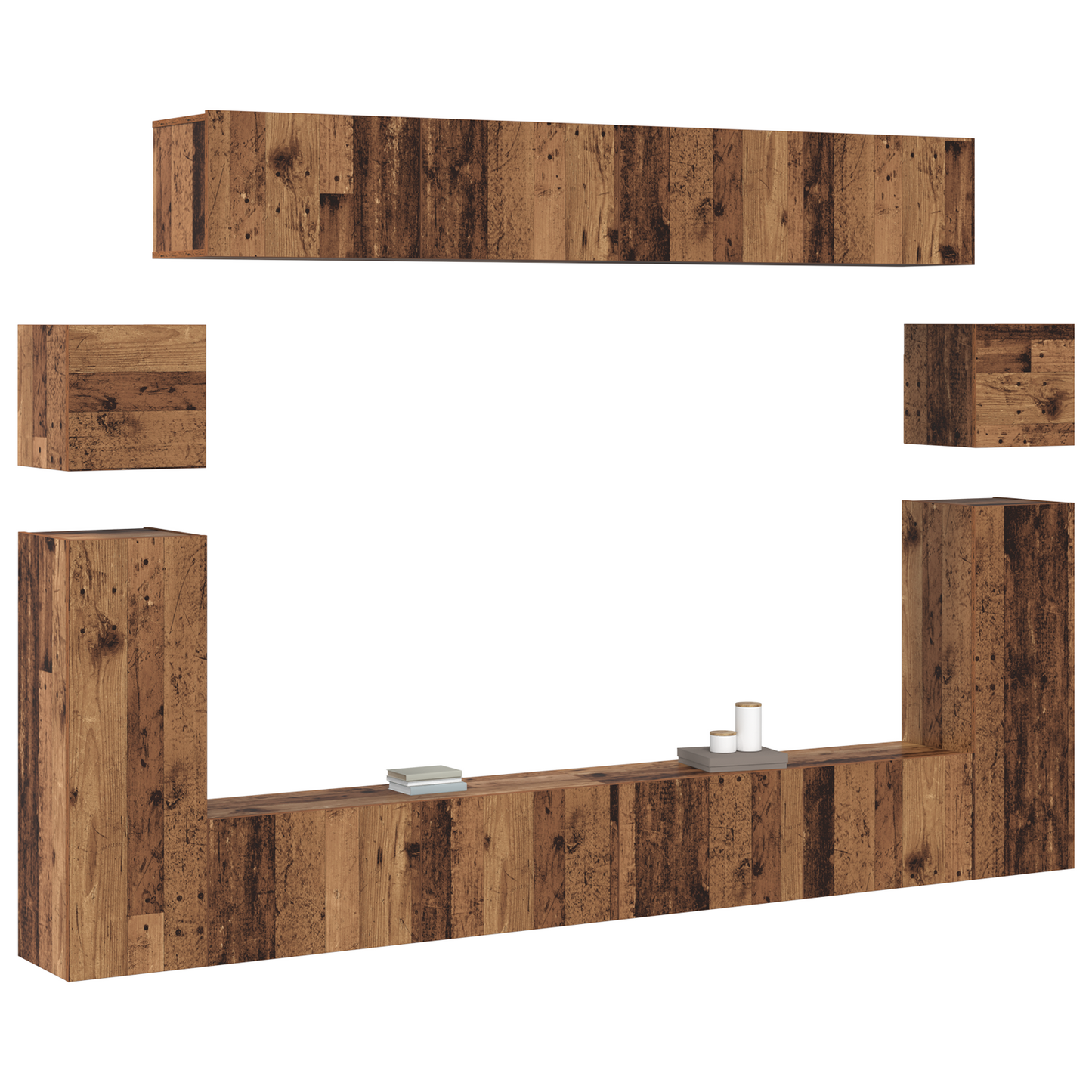 Tv-meubelset met plank 8 pcs Oude hout Medium 30.5 x 30 x 30 cm