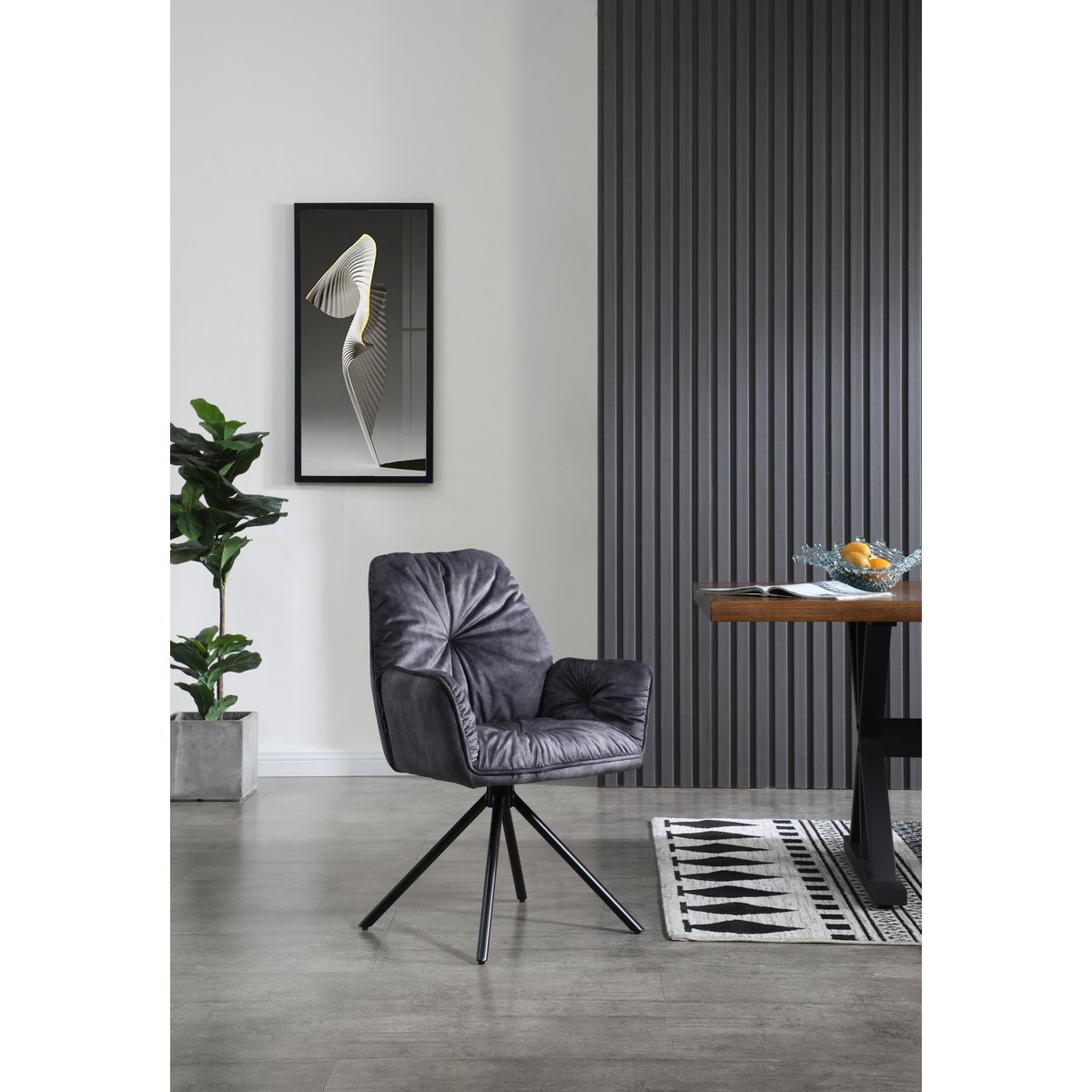 Fauteuil draaibaar zwart fluweel metaal
