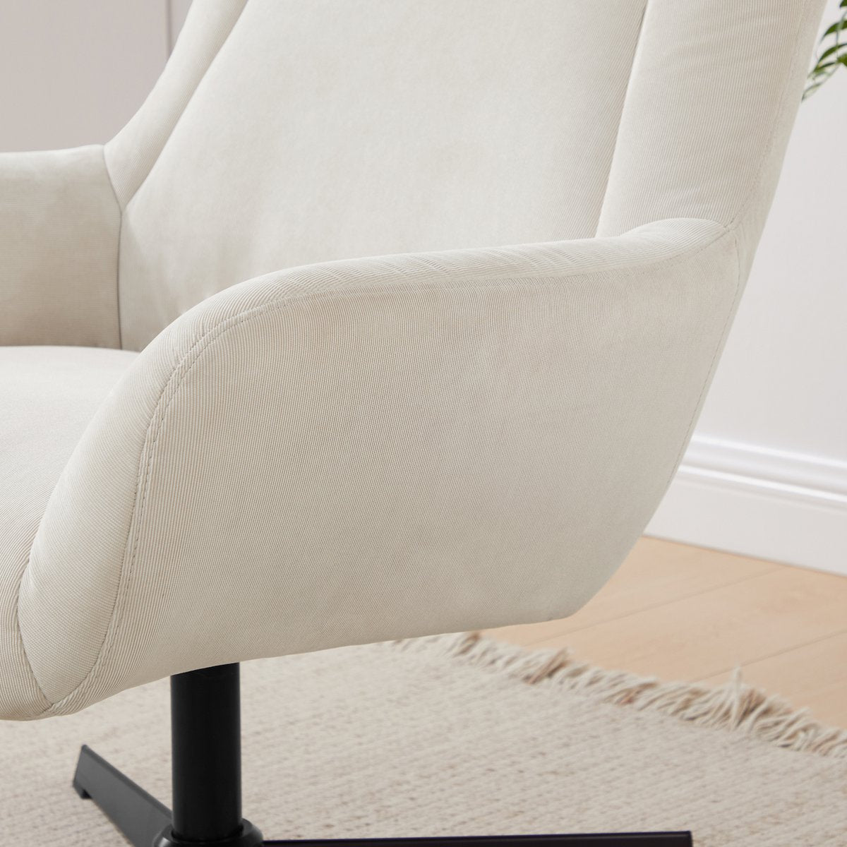 Fauteuil met kruk corduroy beige