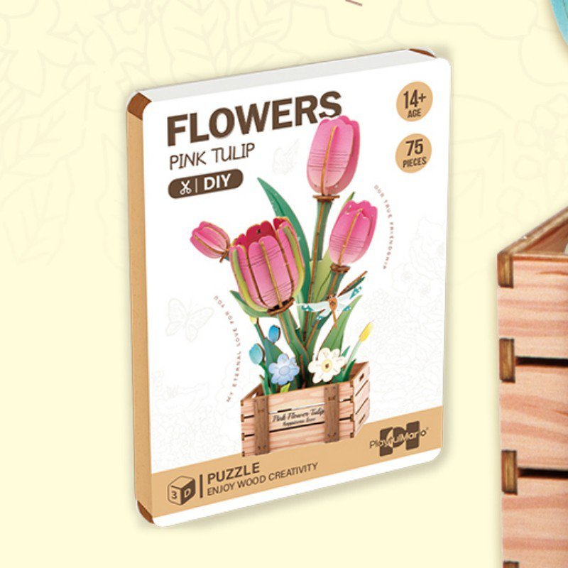 Inspirebox, 3D Flower, Roze Tulpen, BE011905, 11x8x21 cm