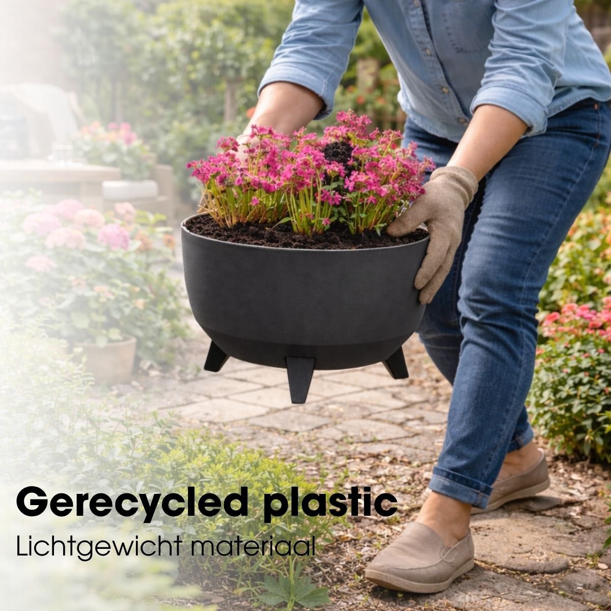 Plantenbak Doppio 33 cm antraciet gerecycled plastic