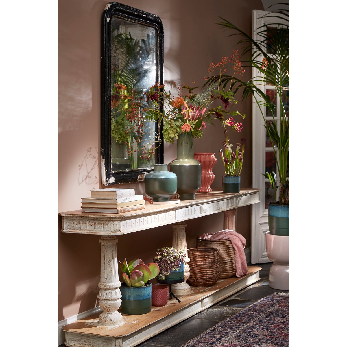 Olof Flowerpot - H24 x Ø26 cm - Terracotta - Dark Green