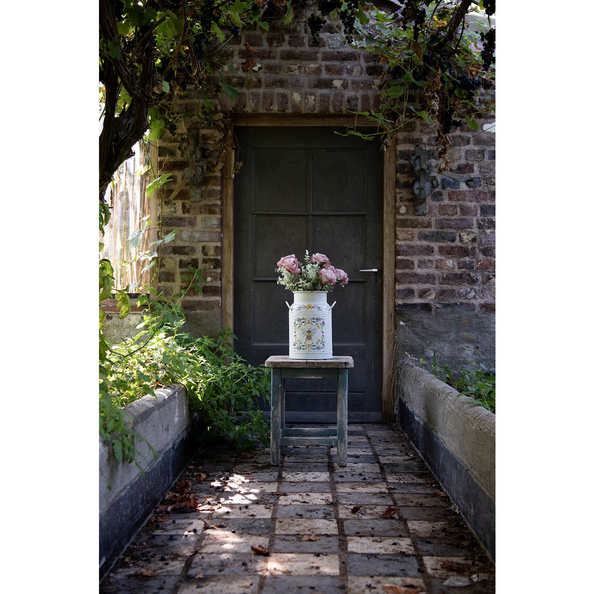Decoratie Melkbus Ø 19x30 cm Wit Metaal Bij en Bloemen Melkkan