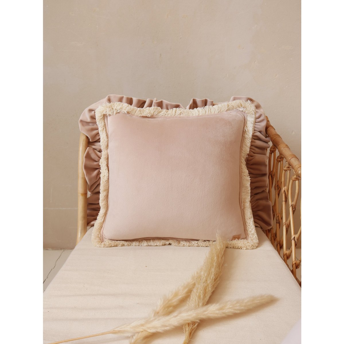 Soft velvet cushion "Latte" with fringes
