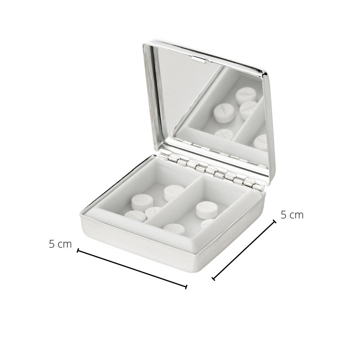 Pillendoosje Lydia 5x5 cm verzilverd met spiegel
