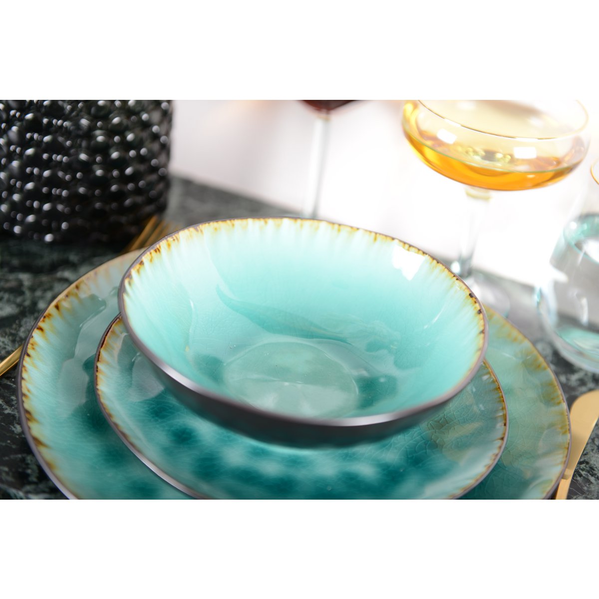 Soepkom 17,5 cm keramiek turquoise