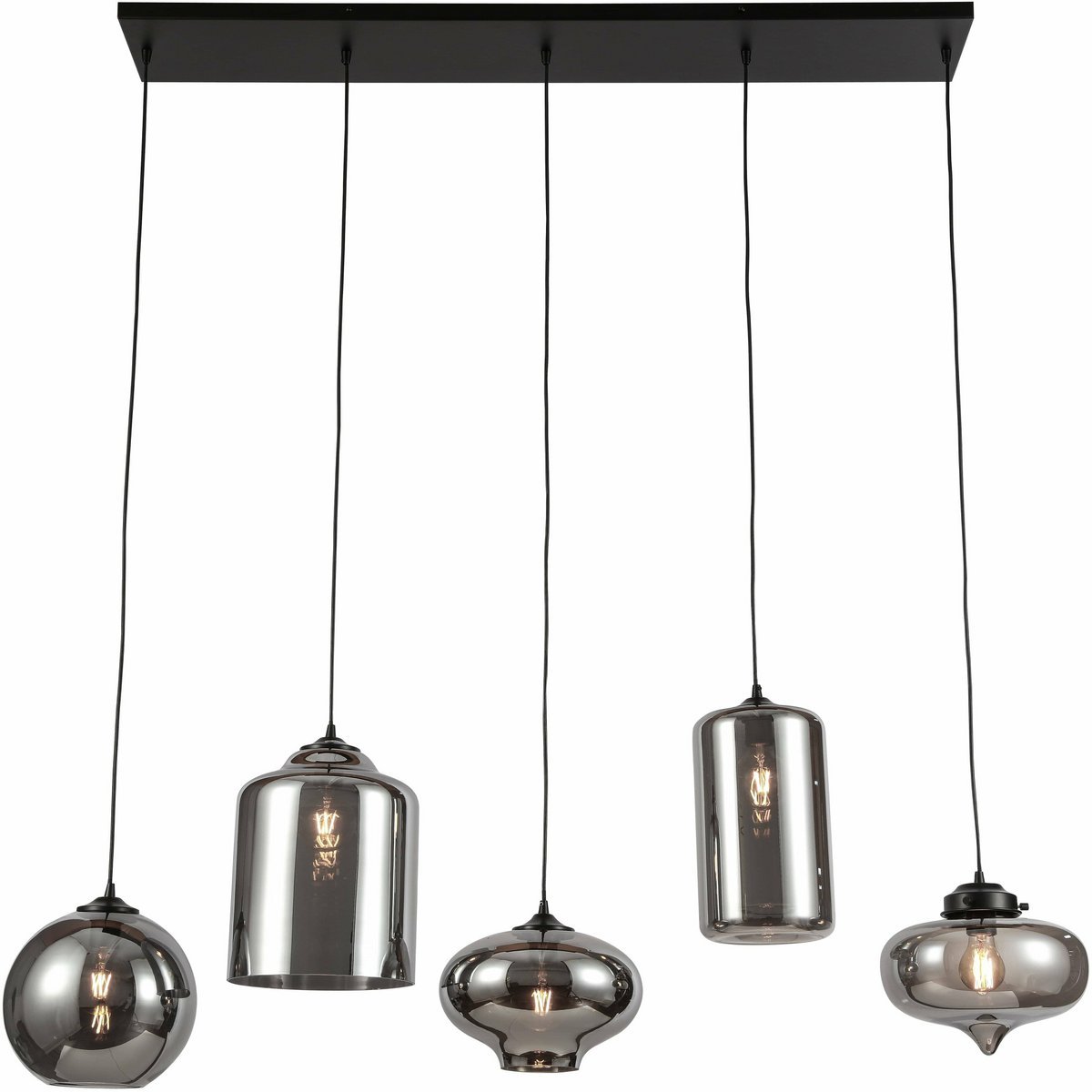 Hanglamp smoke glas 5-licht ø18-27 cm