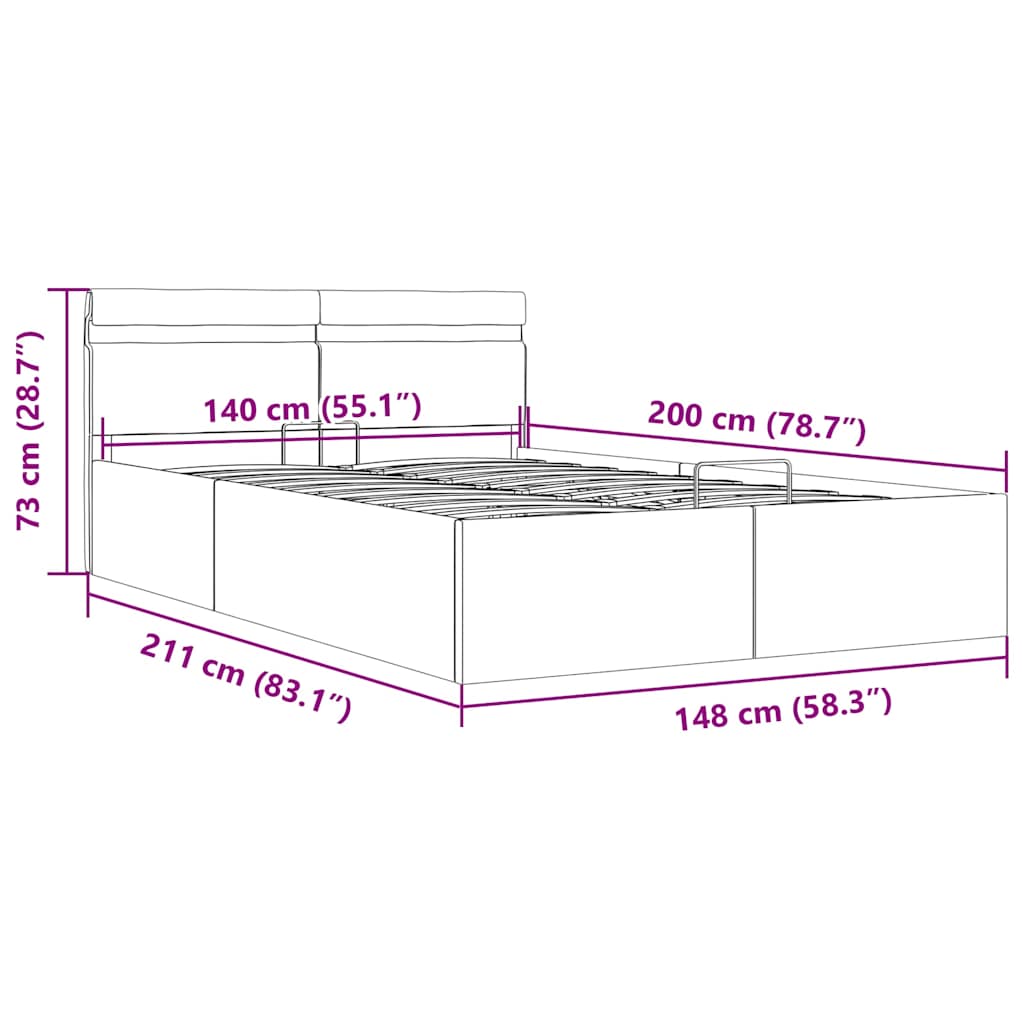Bedframe 140x200 cm lichtgrijs met opbergruimte en LED