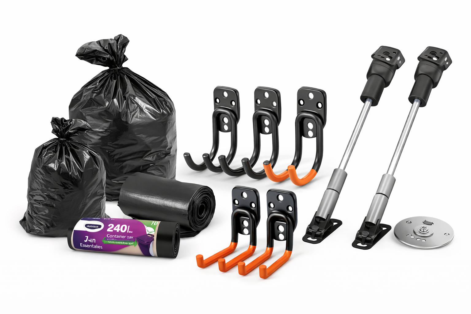 Containerzak, gereedschaphaken en soft-close dempers voor containerberging